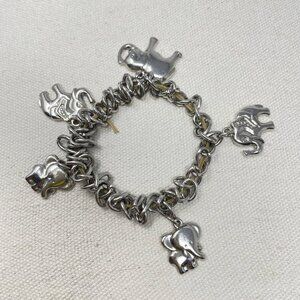 Elephant Charm‎ Bracelet Silver-Tone Chain Stretch Dangle